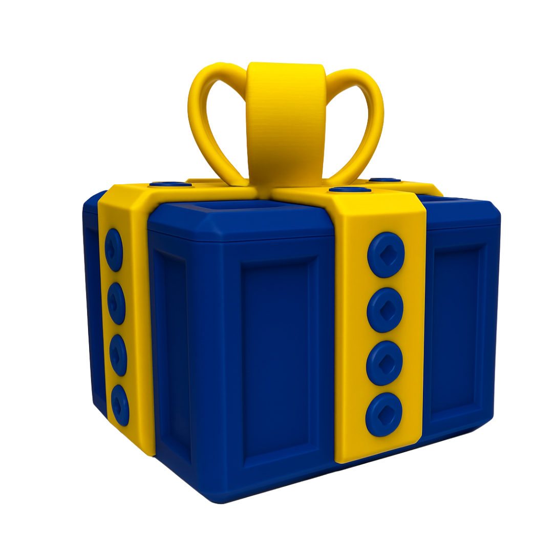 Blue and yellow toy block Novelty surprise pop-up gift box with elegant bow and hidden prank mechanism for adults
