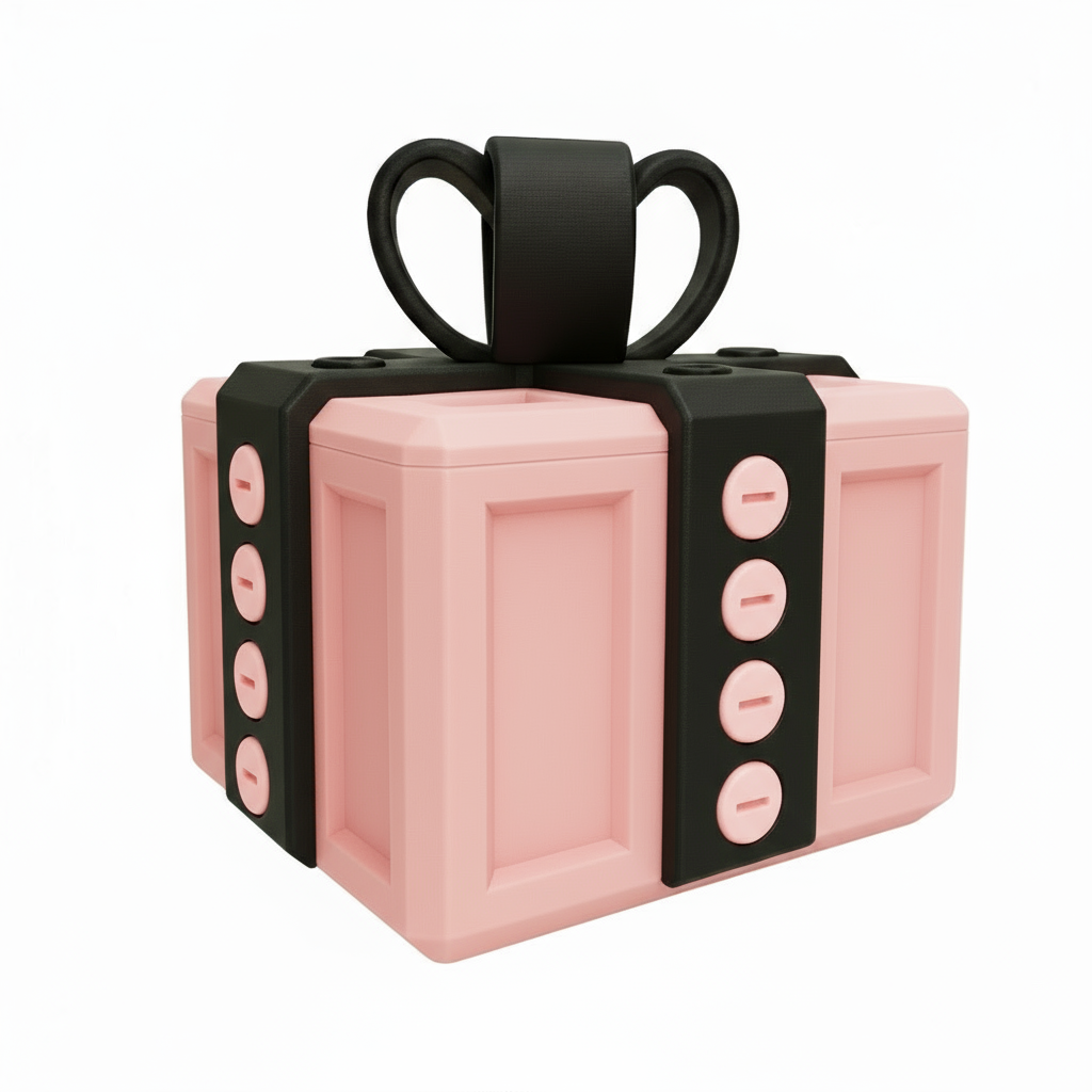 Pink and black Novelty surprise pop-up gift box with elegant bow and hidden prank mechanism for adults