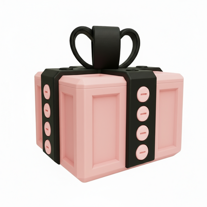 Pink and black Novelty surprise pop-up gift box with elegant bow and hidden prank mechanism for adults