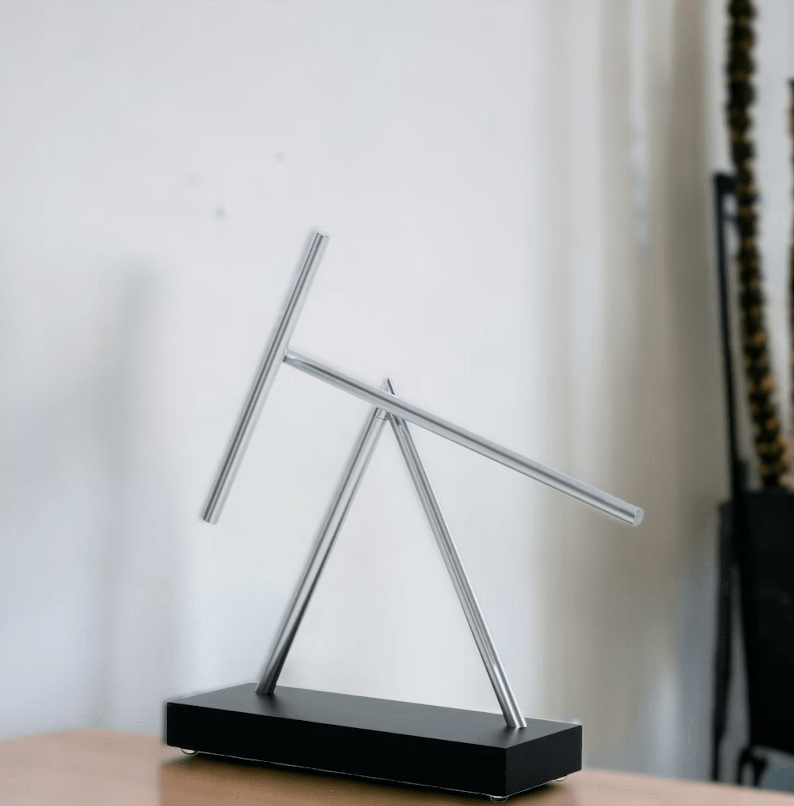 swinging sticks kinetic sculpture meditation desk decor home office calming motion art husband boyfriend birthday – Black