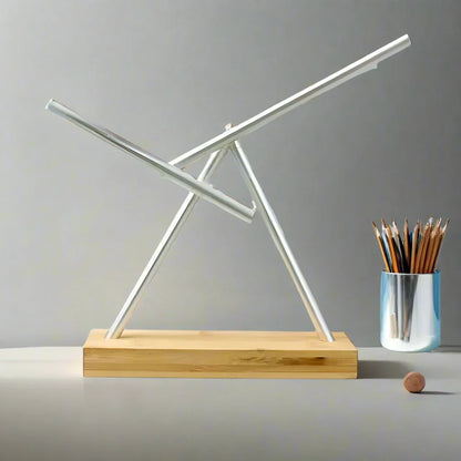 silver kinetic desk sculpture swinging sticks bamboo wood base writing desk decor office accessory teacher dad – Silver