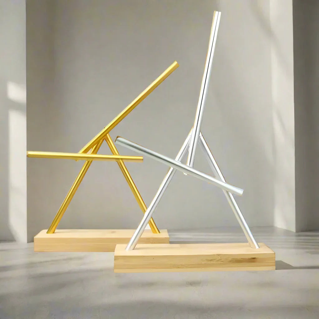 kinetic sculpture gold silver swinging sticks gallery art bamboo statement executive corporate gift – Gold, Silver