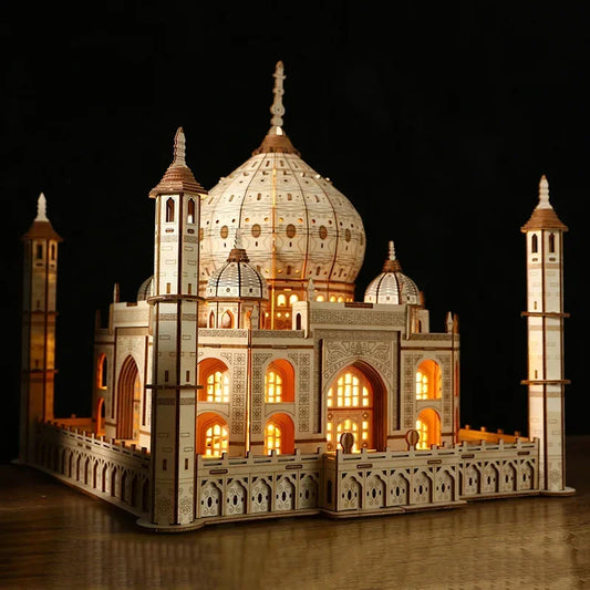 290mm illuminated taj mahal wooden model with usb led night light engraved domes for desk shelf decor