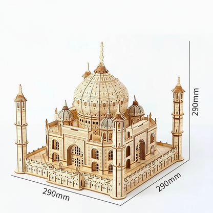 tool free wooden taj mahal model with warm led light shining through arches for bedroom ambient decor