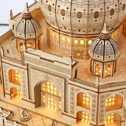 290mm illuminated taj mahal wooden model with usb led night light engraved domes for desk shelf decor