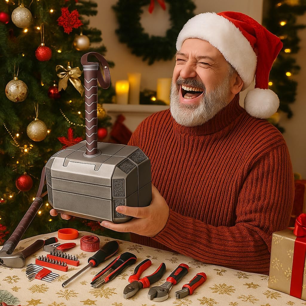 Thor hammer toolbox as a Christmas gift for men and Thor fans, novelty mjolnir tool kit present for dad, husband or handyman