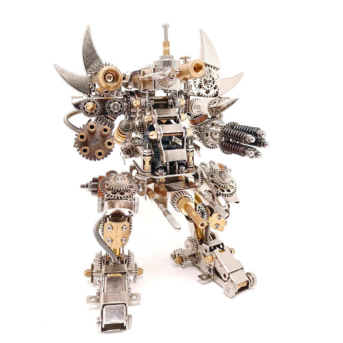 mecha watch stand metal model kit assembled robot sculpture with horned head and armoured legs, Without  Watch, With Watch