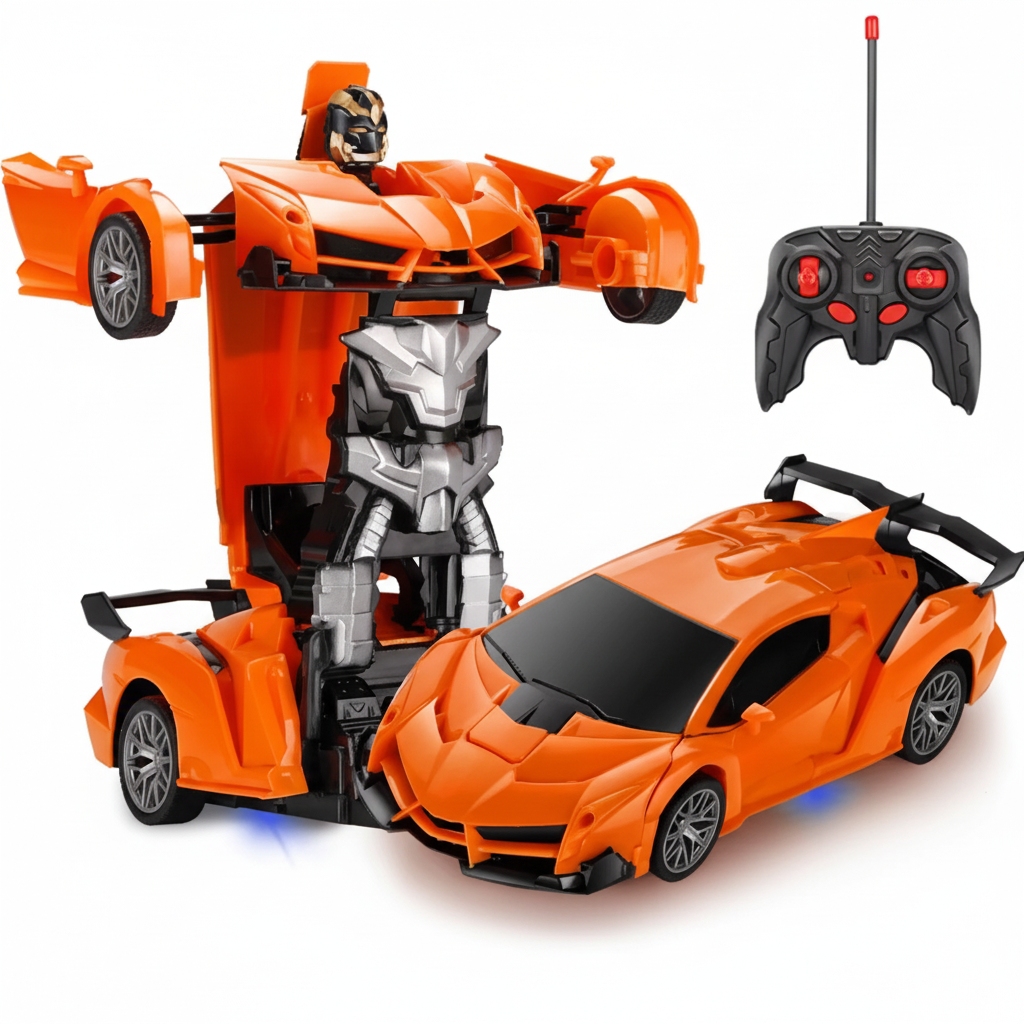 rc transformer car with one button morph robot mode and glowing chassis lights gift for kids age 6 plus boys – Red, Police, Blue, Yellow, Orange, Pink