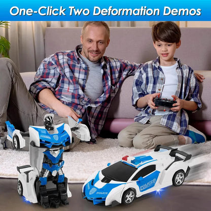 2-in-1 deform robot remote control car toy with directional control during transformation playtime fun – Red, Police, Blue, Yellow, Orange, Pink