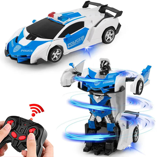 Puzzloria 2-in-1 Transforming RC Car Robot with LED Lights and Remote Control - Available in Red, Blue, Yellow, Orange, Pink, and Police
