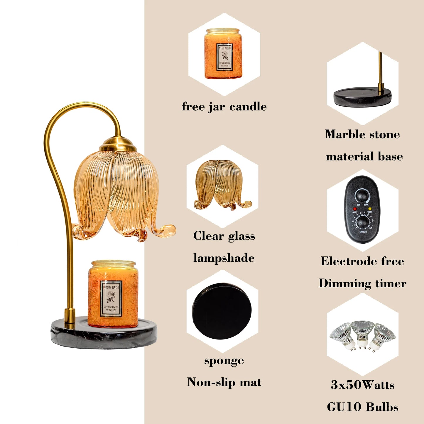 electric candle warmer lamp with free jar candle GU10 bulbs marble stone base