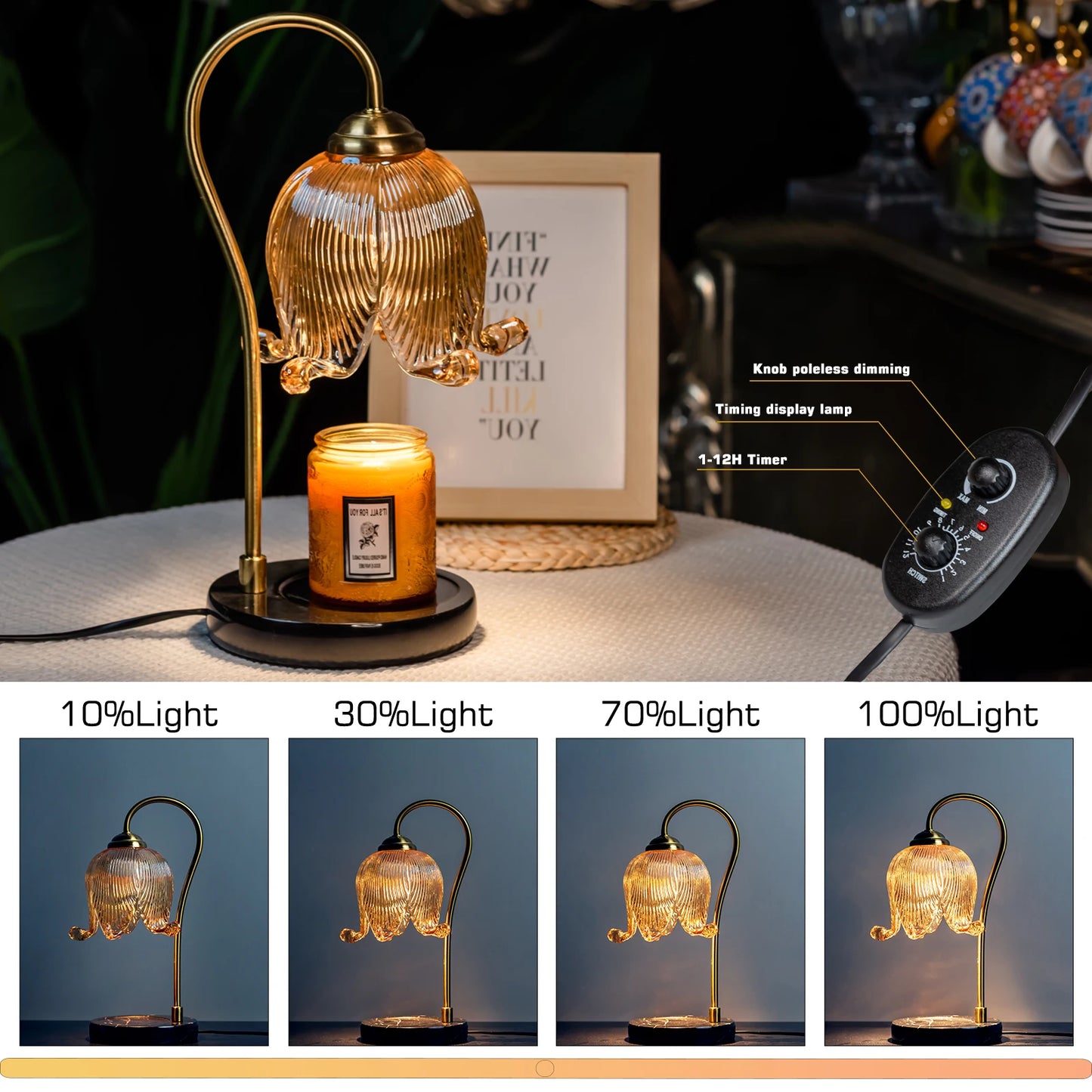 dimmable candle warmer lamp with 1-12 hour timer stepless dimmer control