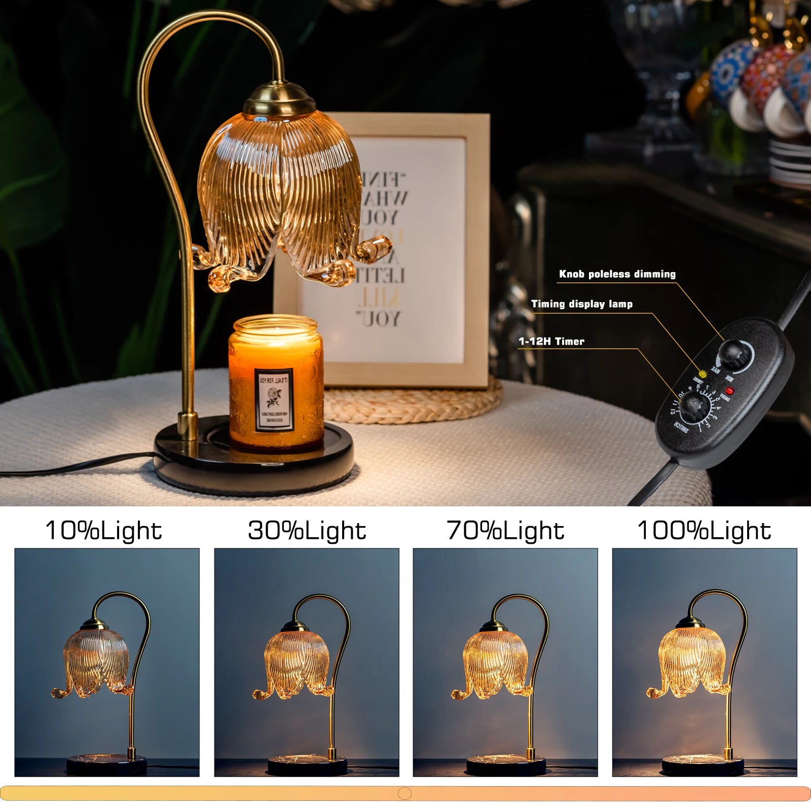 dimmable candle warmer lamp with 1-12 hour timer stepless dimmer control