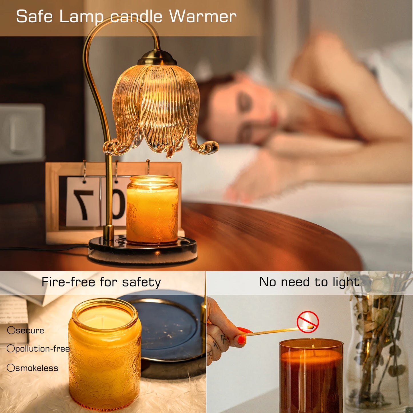 safe fireless candle warmer lamp smokeless pollution free bedroom nightstand