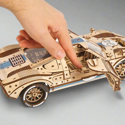 endurance racing model car rear and engine cover detail, plywood scale model for a collectors display shelf