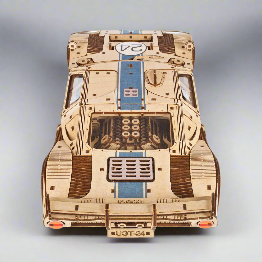 endurance racer 3d wooden puzzle with moving parts, glue free plywood car kit for advanced model builders