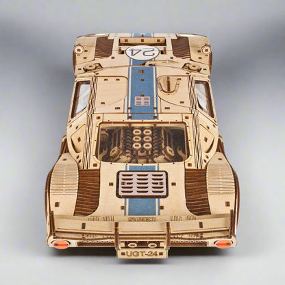 endurance racer 3d wooden puzzle with moving parts, glue free plywood car kit for advanced model builders