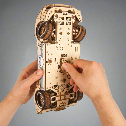 laser cut plywood race car model 14.2 inches long, motorsport decor for a garage shelf or study cabinet