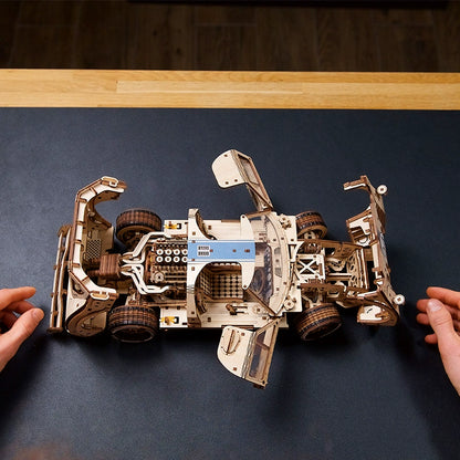 wooden le mans racer model on a desk, birthday and christmas gift for motorsport fans and car enthusiasts