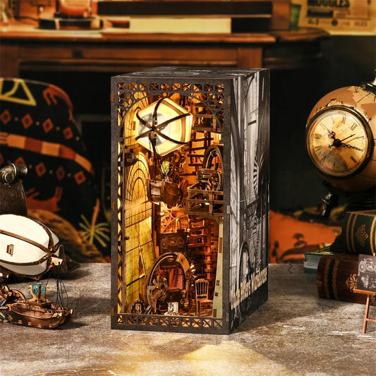 steampunk book nook kit wooden diorama for bookshelf decor and reading corner display in a home library