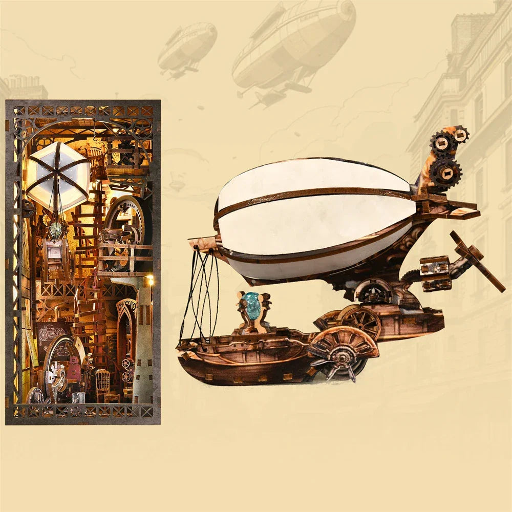 bookshelf diorama kit with layered depth and detailed props for hobby builders and dollhouse fans