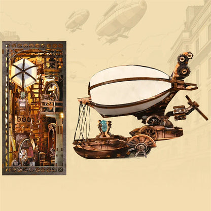 bookshelf diorama kit with layered depth and detailed props for hobby builders and dollhouse fans