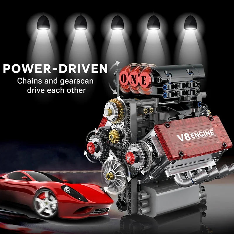 v8 engine model kit for car lovers, motorized building block motor display gift for mechanics and automotive fans