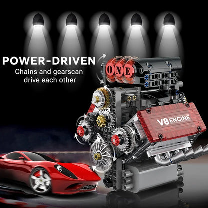 v8 engine model kit for car lovers, motorized building block motor display gift for mechanics and automotive fans