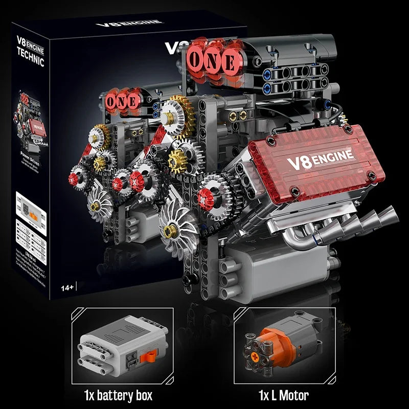 build your own v8 engine kit with L motor and battery box, electric mini v8 model engine STEM project for teens and adults