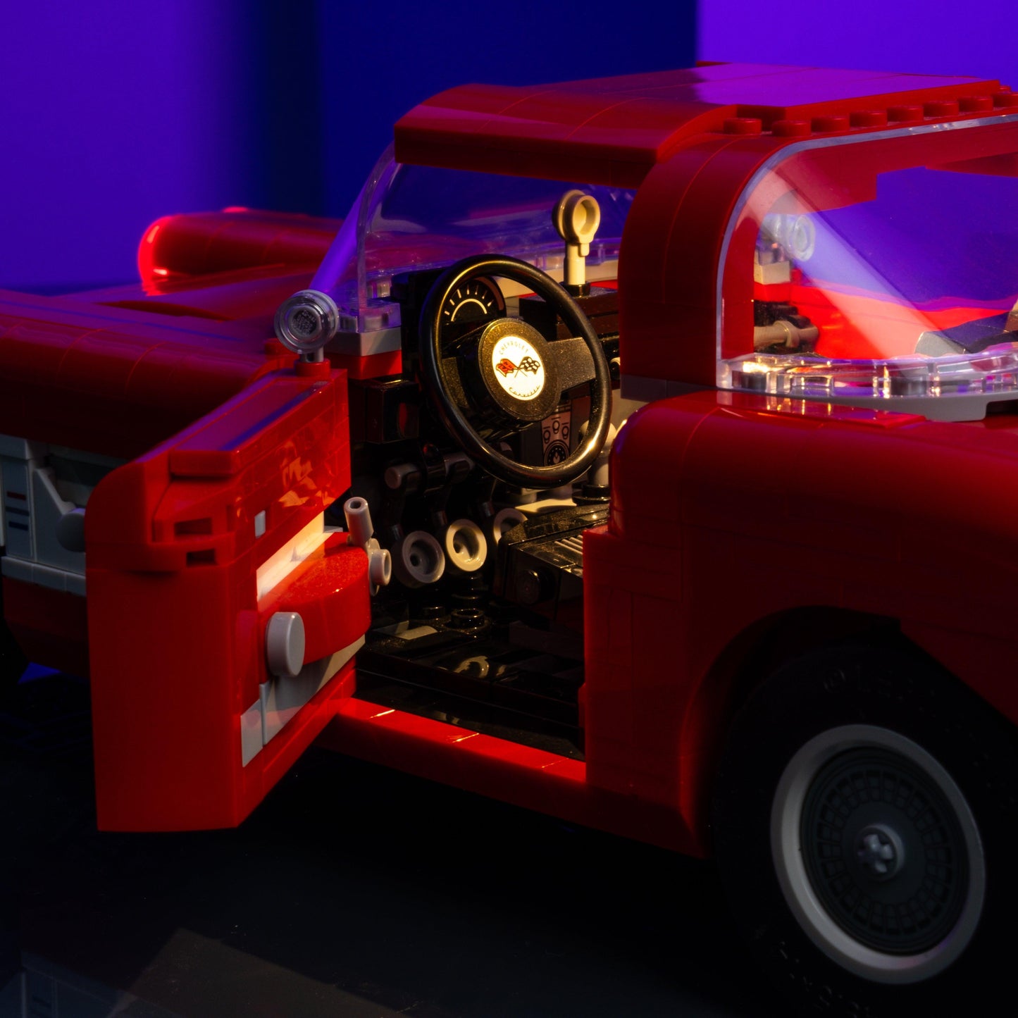 Vehicle LEGO LED upgrade pack with multiple coordinated kits for vehicle build collection display