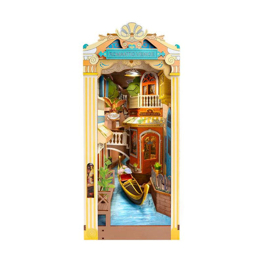 venice book nook kit with warm LED canal light italian street bookshelf insert diorama for adults craft gift idea