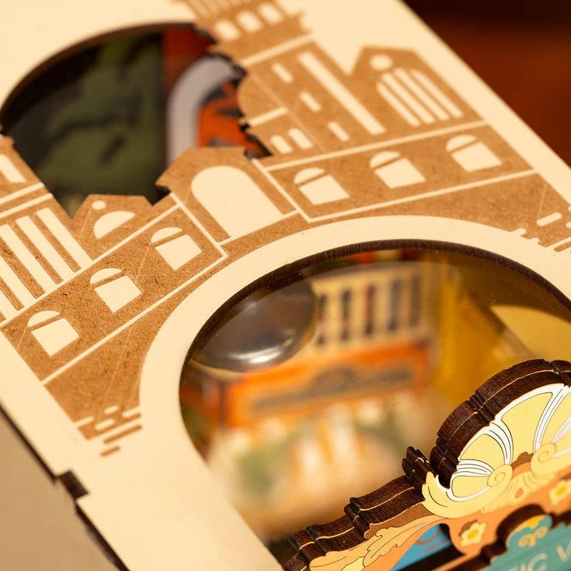 diy book nook shelf insert lit italian townhouse facades and window boxes miniature diorama kit for adults