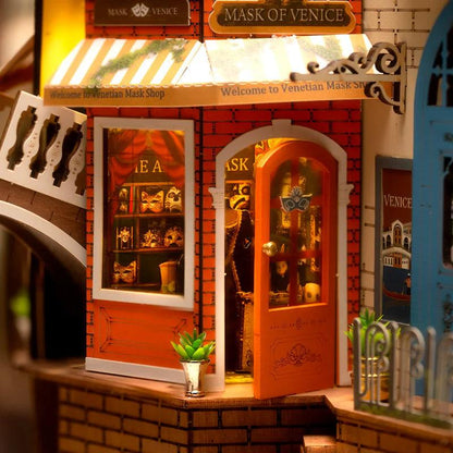 romantic book nook kit venice theme with warm LED lighting for a bookcase display collector gift craft gift idea