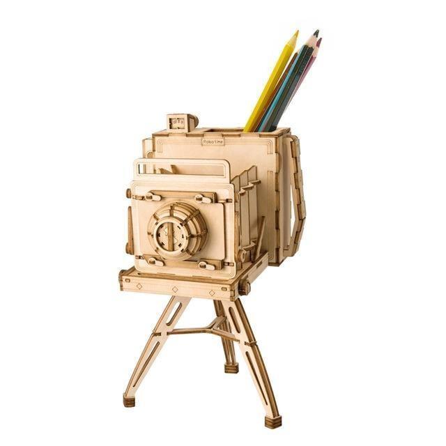 3d puzzle camera in natural wood, birthday and christmas gift for photography fans and retro decor lovers