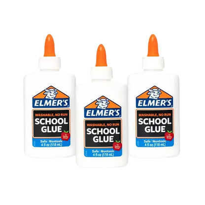 Multiple bottles of Elmer's School Glue on a white background ELMERS-1 ELMERS-2 ELMERS-3 ELMERS-4