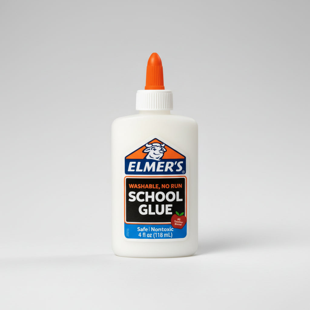 Elmer's School Glue bottle with orange cap on a white background ELMERS-1 ELMERS-2 ELMERS-3 ELMERS-4