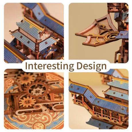 music box airship puzzle display piece for desk mantle bookshelf flying palace fantasy aviation themed room adult diy kit – Wind Voyager, Sailing In Fog