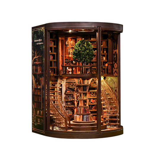 wisdom rings diy book nook kit cylindrical miniature library with led dust cover