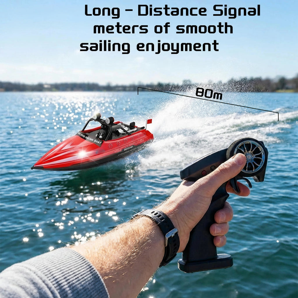 WL917 RC jet boat 80 meter long-distance 2.4 GHz wireless control range hand-held trigger remote pond lake racing