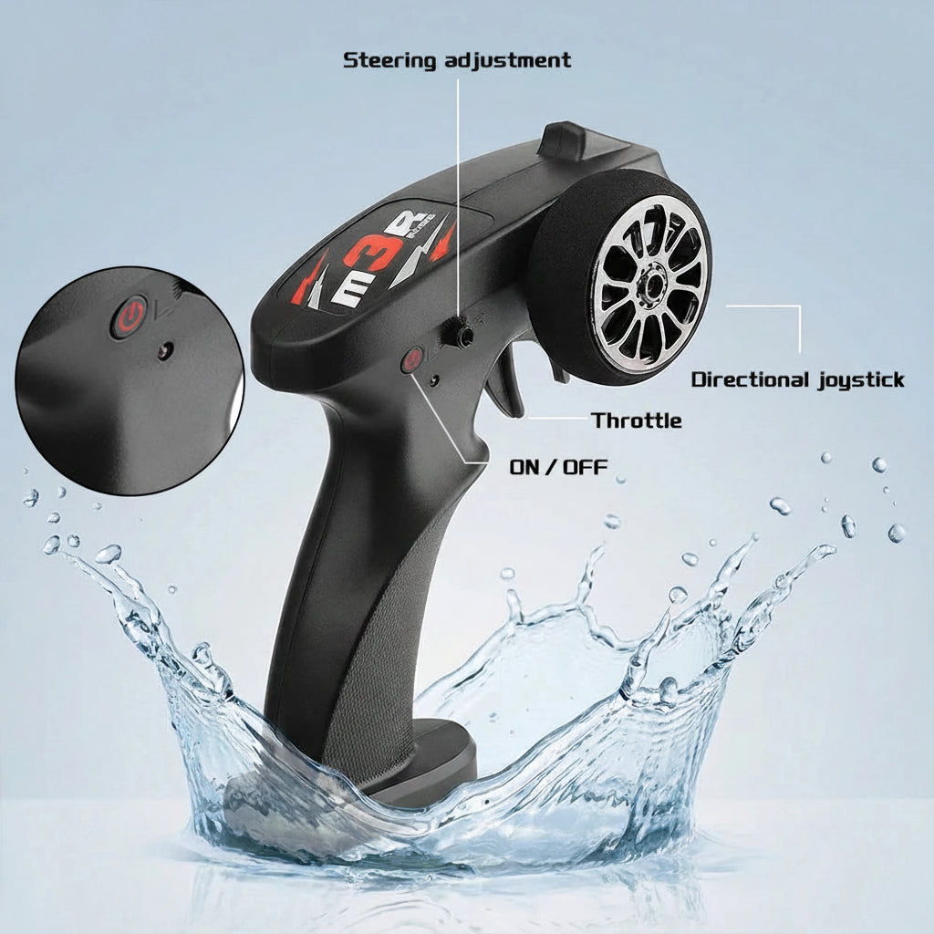 2.4 GHz pistol-grip RC controller for WL917 jet boat with steering wheel throttle trigger trim adjustment power switch