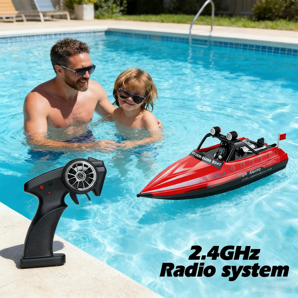 WL917 RC jet boat in backyard swimming pool family friendly summer water toy 2.4 GHz remote racing speedboat for kids