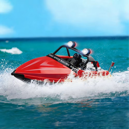WL917 RC jet racing boat action shot in choppy sea waves outdoor water lifestyle 16 km/h speed remote control toy