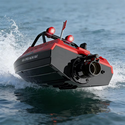 rear view of WL917 RC jet boat showing internal water-jet propulsion outlet safe shallow-water no propeller mechanism