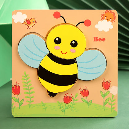 chunky wooden bee puzzle toddler 3D jigsaw cartoon insect montessori daycare educational gift – Bee