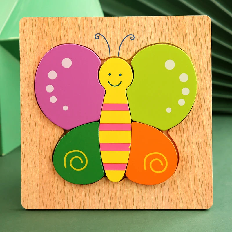 chunky wooden butterfly puzzle toddler 3D jigsaw cartoon insect montessori preschool gift – Butterfly