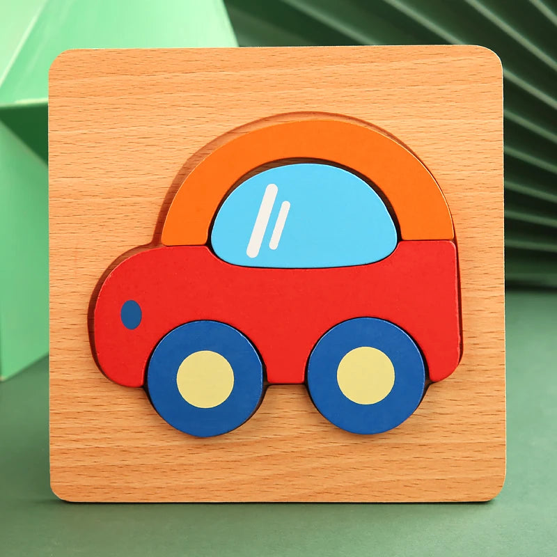 3D wooden car puzzle toddler chunky vehicle jigsaw montessori educational gift boys preschool – Car