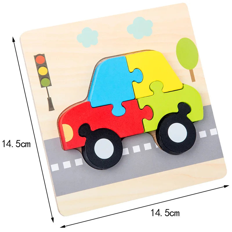3D wooden car puzzle for toddlers 14.5cm chunky vehicle jigsaw montessori educational toy – Car