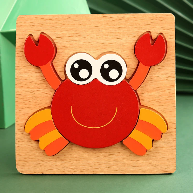 chunky wooden crab puzzle toddler 3D jigsaw cartoon animal montessori preschool learning toy – Crab