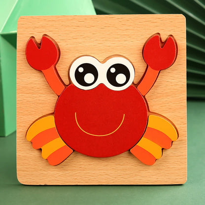 chunky wooden crab puzzle toddler 3D jigsaw cartoon animal montessori preschool learning toy – Crab