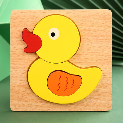 wooden duck puzzle chunky 3D toddler jigsaw cartoon animal montessori bath time learning toy – Duck